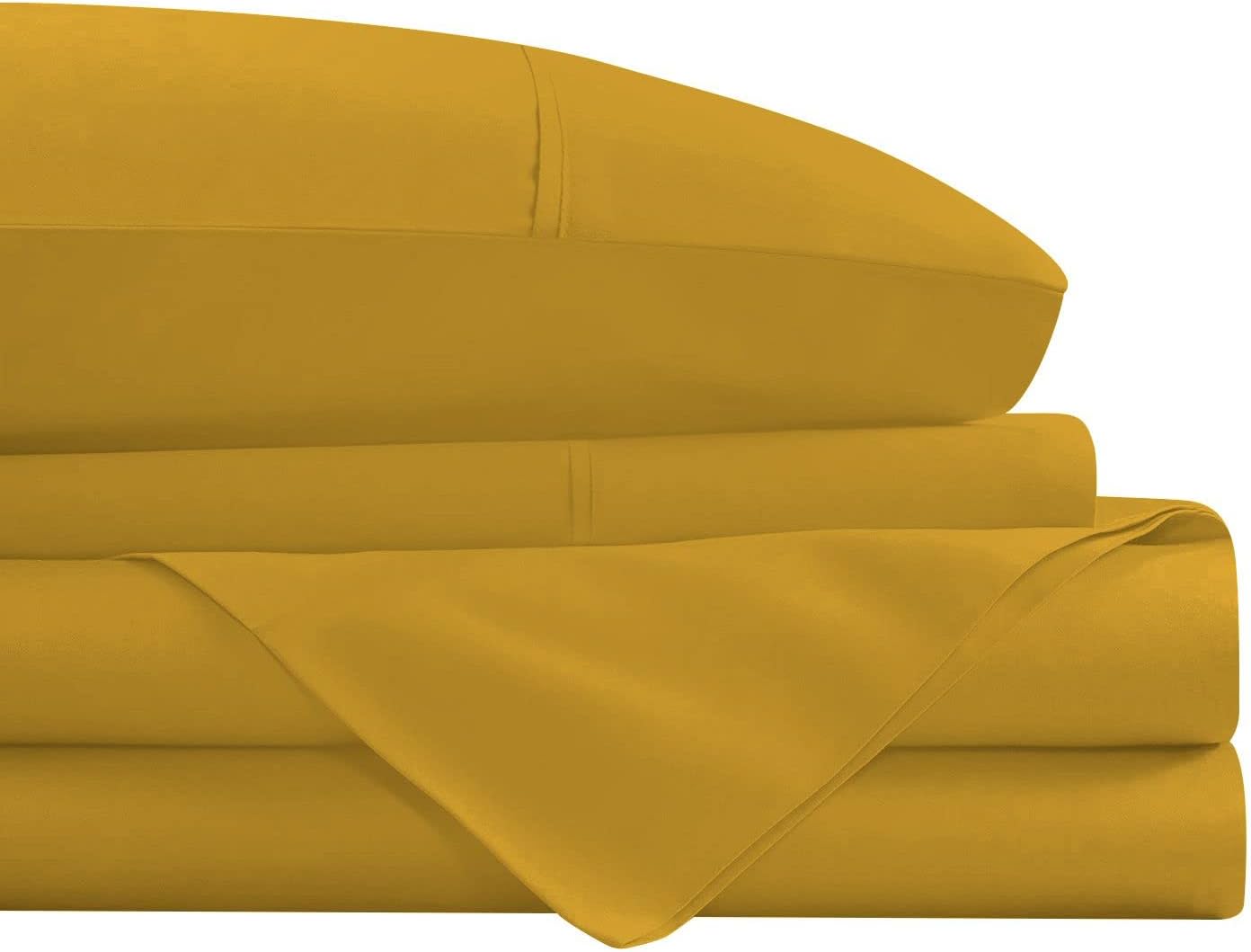 4 Piece Smart Sheet Set Luxury Soft 1000 Thread Count 10" Inch Deep Pockets, 100% Egyptian Cotton with Side Storage Pockets on Fitted Sheet, King Size, Gold