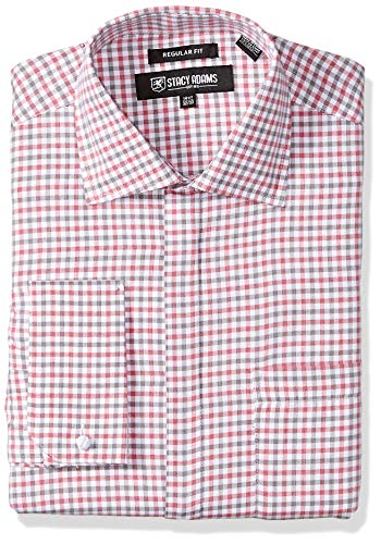 STACY ADAMS Men's Big and Tall Regular Fit French Cuff Dress Shirt, Wine Plaid, 22