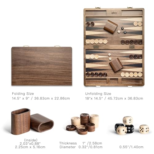 Juego de Backgammon de madera premium de nogal 14.5" miniatura 4