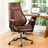 VITESSE Ergonomic Home Office Desk Chair Modern Leather Computer Chairs, High Back Lumbar Support Suede Fabric Executive Height Adjustable Rolling Swivel Task Chair with Padded Armrest (Dark Brown)