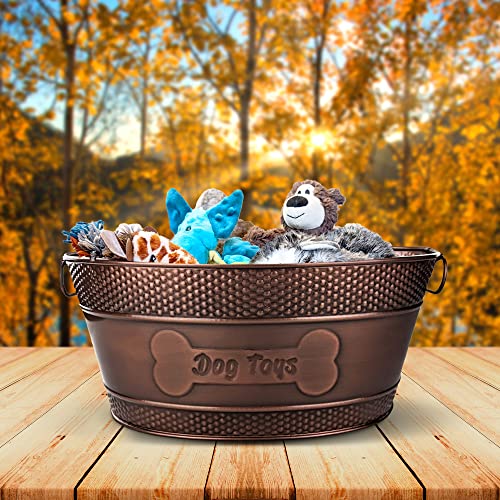 Brekx Indestructible Metal Dog Toy Bin - Copper Galvanized Storage Bin With Handles, Dog Toy Box For Dog Chew Toys thumb #7