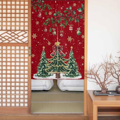 のれん 目隠し 遮光 暖簾 間仕切り クリスマス クリスマスツリー 雪の結晶 冬 ベリー ;赤色 厚手 防寒 防音 断熱 ロング 半間のれん リビング 和風 カーテン プライバシー保護 玄関 キッチ リビング 飲食店 出入り口 室内インテリア 温泉 施設向