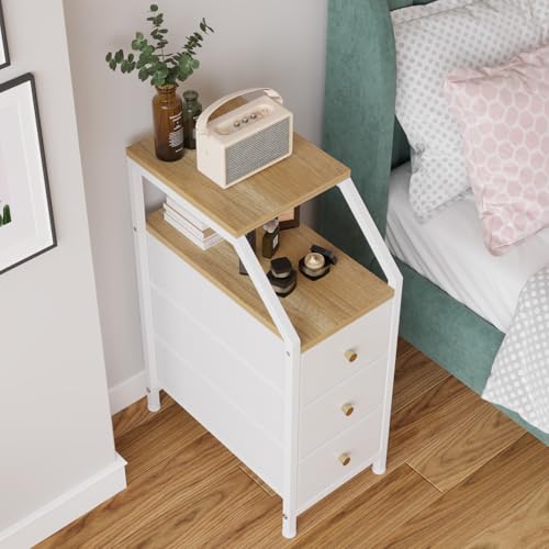 Image of Amazon Brand - Umi Bedside Table with 3 Fabric Chest of Drawers Organizer & Storage Shelf, Sofa Side Table, End Table, Corner Table, Night Lamp Table, Nightstand for Bedroom Living Room (25x47x72cm)