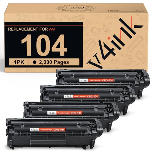 V4INK 4-Pack Compatible Toner Cartridge Replacement for Canon 104 CRG-104 FX-9 FX-10 Toner Cartridge Ink for use in Canon Imageclass D420 D450 D480 MF4150 MF4350D MF4270 MF4370DN MF4380DN Printer