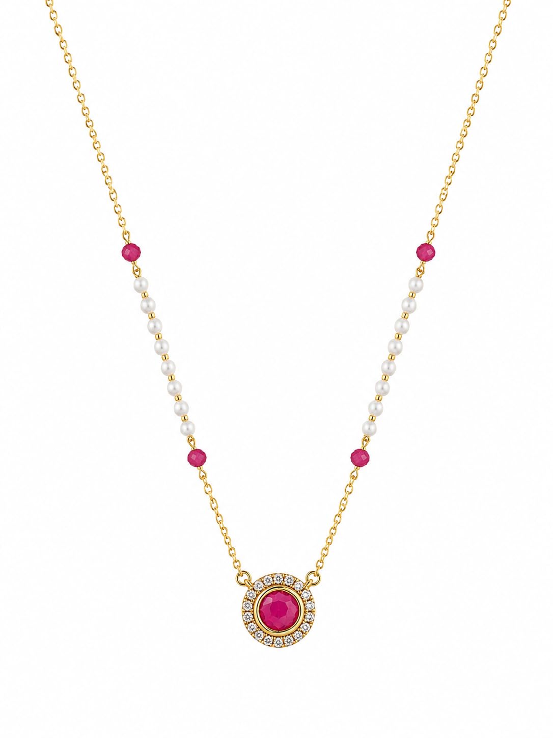 SD JEWELLERY Ruby Pearl Elegance Mangalsutra, Gold Plated, Pink Stone Pendant with Pearl Beads Chain, Traditional & Daily Wear-image-40