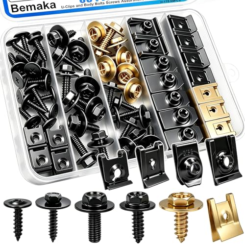 Image of 60Pcs U-Nut Clips and Body Bolts Screws Assortment Kit, 10 Sizes Auto Car U Clips Fender Liner Screw for Most Cars Bumper Engine Splash Shield