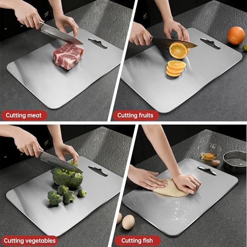Titanium Cutting Board - 100% Pure Titanium Cutting Boards for Kitchen Double Sided Non Toxic Titanware for Meat/Vegetables, Hygiene Durable Dishwasher Safe Metal Chopping Board Large #3