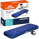 Vivo Technologies Cama de aire individual con bomba de aire eléctrica de CA, impermeable, cama de camping, colchón de aire individual rápido inflable con 3 boquillas para viajes, camping
