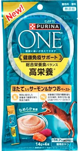 ピュリナワン キャット 健康免疫サポート 総合栄養食バランス 高栄養 ほたて入りサーモン&かつおペースト 14g×4本