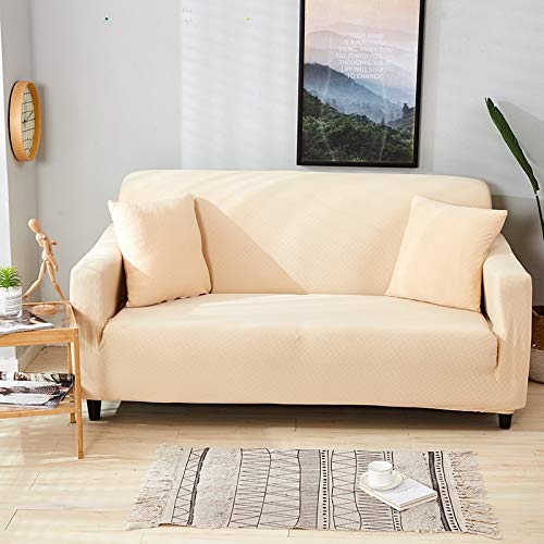 Housse de canapé imperméable 3 places beige en jacquard extensible