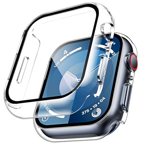TAURI 2 Pièces PC Coque Compatible avec Apple Watch Series 9/8/7 45mm, Protection écran Dur Ultra Mince [Sensible au Toucher] en Verre trempé iWatch Serie...