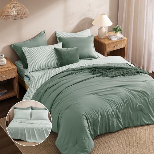 Image of Monbix Queen Comforter Set-7 Pieces Soft Bed in a Bag Queen Bedding Sets