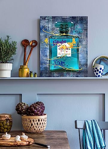 Cirabky Fashion Wall-Art Canvas - Teal Wall Decor For Bathroom - Perfume Wall Art Bedroom Wall Decor For Women Size 15 X 11.5 Inches #TOP4