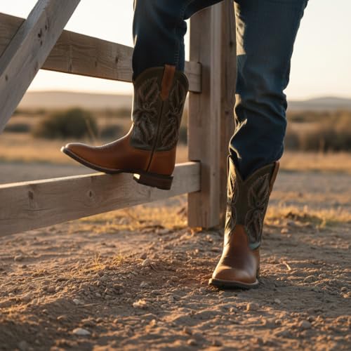 Image of SUREWAY Cowboy Boots For Men - Mens Square Toe Western Boot,Oil /Slip Resistant,Durable Fashionable Classic Pull on 10 Inch Boots Mid Calf Wellington Boots