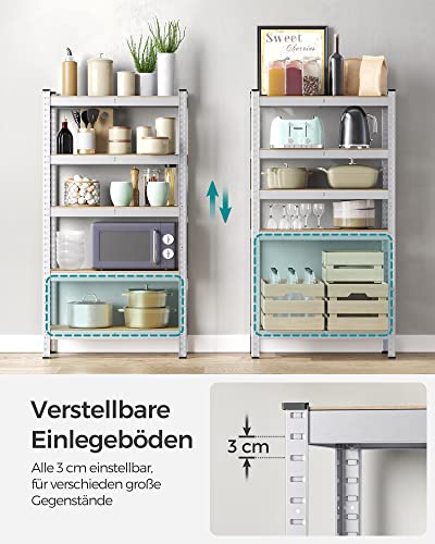 SONGMICS Schwerlastregal, 2er Set, Kellerregal, Lagerregal, 30 x 75 x 150 cm, Regal mit Stahlgestell, bis 650 kg belastbar, 5 verstellbare Ablagen, silbern GLR030E02
