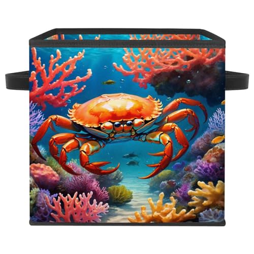 Grand cube de rangement pliable avec poignées cuir motif crabe pour placard - 2
