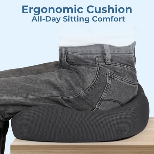 Image of 5 STARS UNITED Seat Cushion - Memory Foam Chair Cushion for Tailbone Pain Relief - Ergonomic Support for Coccyx, Sciatica & Butt - Office, Desk & Gaming Chair, Car Seat, Wheelchair, Dark Gray Mesh
