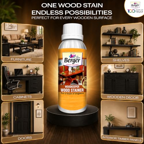 Image of Berger Wood Keeper Ebony Black Wood Stain with Leakproof Bottle & Easy Cloth Application Transparent Solvent-Based Stainer for Home Office Furniture Surfaces Shine and Finish (Pack of 1, 100ml)