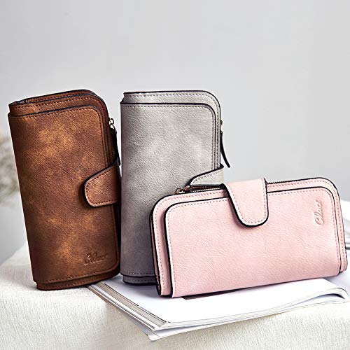 Image of CLUCI Wallet For Women PU Leather RFID Blocking Womens Wallet Bifold Card Holder with ID Window Gifts for Women Birthday, vintage Two-toned Gray, Large, Fashion
