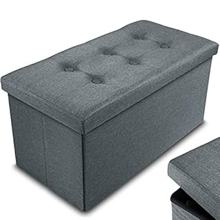 Nyxi Foldable Ottoman Storage Box,76x38x38cm, 80L Capacity, Multi-Purpose 2-Seater, Foot Stool, Storage Organizer with Lid for Kids Toys, Bedroom, Hallway, Living Room, Dark Grey Fine Fabric Strong