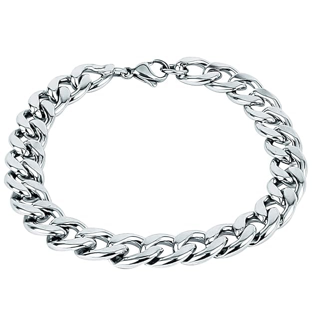 JEWZA Men's 8.5 Inch Stainless Steel Curb Chain Bracelet - Image 1