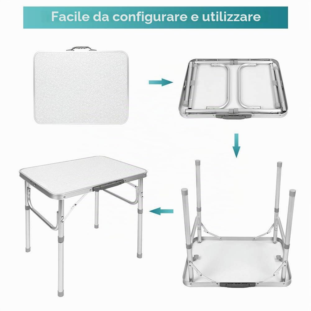 Ejoyous Tavolo Pieghevole da Giardino, 1x vassoio da tavolo pieghevole regolabile in lega di alluminio per picnic da campeggio da giardino all'aperto
