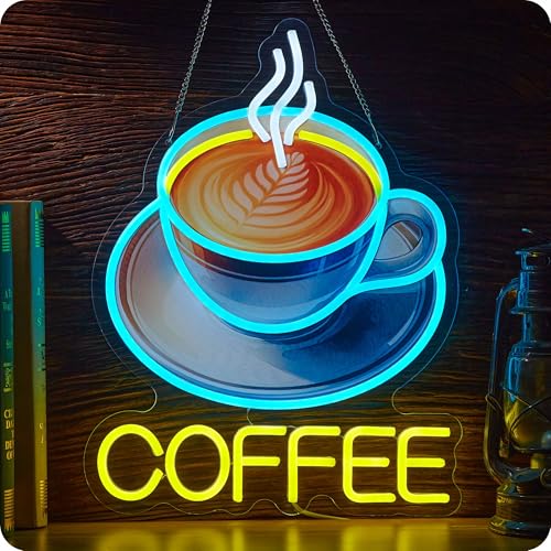 Image of Coffee Neon Sign for Business, USB Powered Dimmable Bright Signs for Coffee Shop Bar Station (16.5 X 12.6 in)