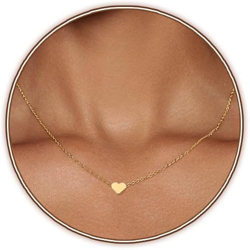 Zeffy Lindo collar de corazón chapado en oro de 18 quilates con colgante de corazón pequeño, collar de cadena de corazón abierto de oro pequeño para