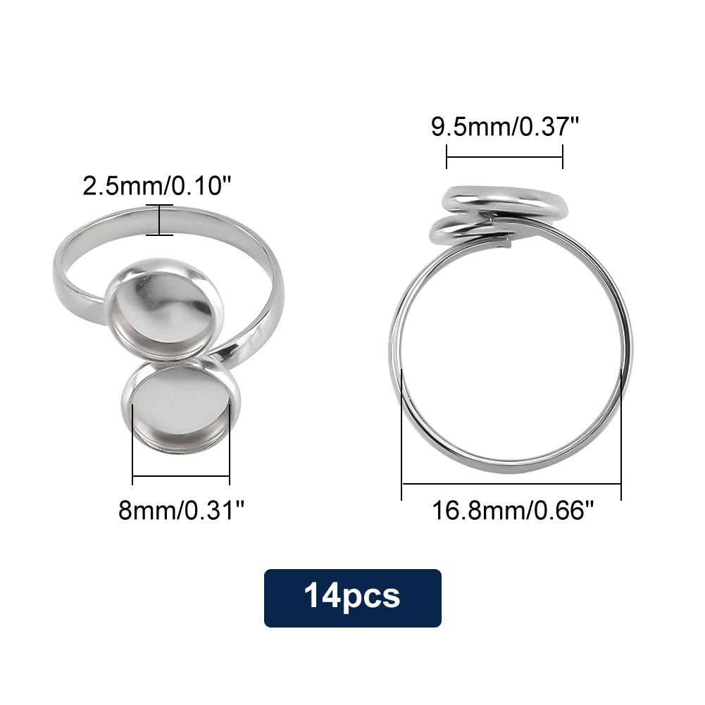 PH PandaHall 14pcs Finger Ring Blank Base, 17mm Adjustable Cuff Ring Settings Cabochon Base 304 Stainless Steel Flat Round Pad Findings Bezel Tray for Jewelry Making Supplies