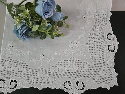 Copriletto matrimoniale in puro lino con ricamo Intaglio e Sfilato Siciliano ricamato a mano