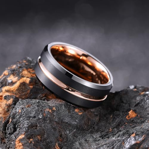 Image of King Will Tungsten Carbide Wedding Band for Men Women-6 /8 /10mm Width Multicolor Available with Grooved Center Wedding Ring Suitable for Work, Gym Comfort Fit Size 4-16