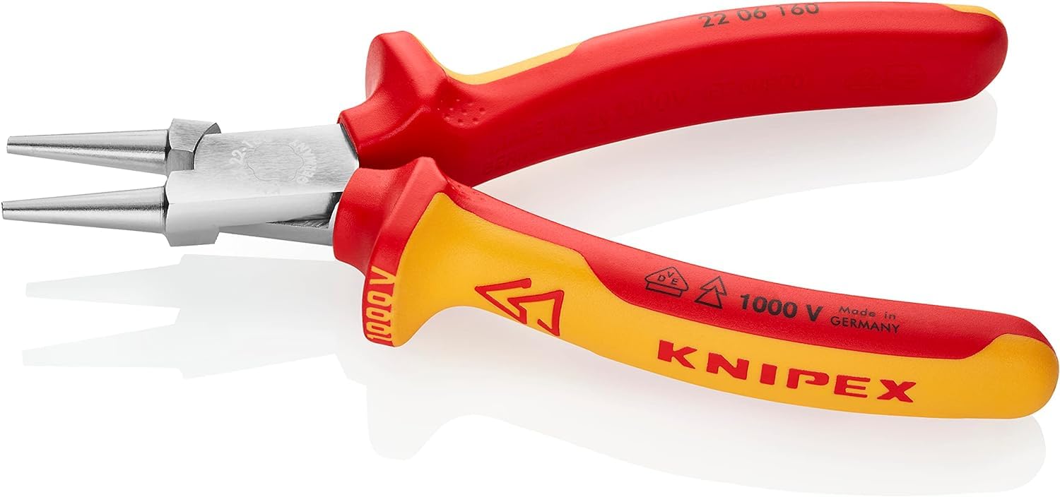 Knipex Pince à becs ronds chromée isolées par gaines bi-matière, certifiées VDE 160 mm, 22 06 160