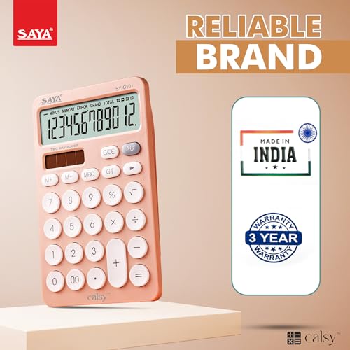 Image of SAYA SY-C101 Ultra-Fast, Ultra-Light Desktop Calculator | Ergonomic Design for Comfort | Ideal for Office & School Use | 3-Year Warranty | Stylish Peach Color for Home & Professional Settings.
