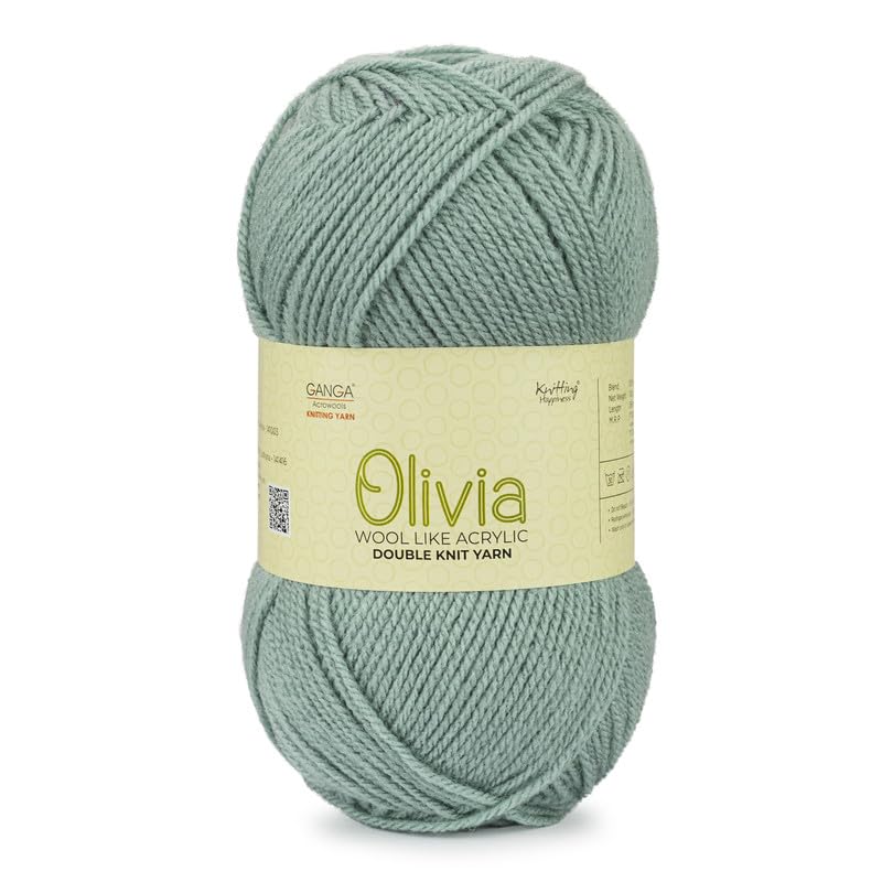 Image of Ganga Acrowools Acrylic Olivia, Double Knit Yarn. Hand Knitting and Crochet Yarn. Oekotex Class 1 Certified. Pack of 2 Balls - 100Gms Each. Shade No. - OLV046, Shadow Green