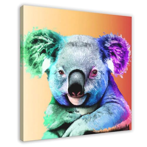 Toile koala sauvage coloré carré 40x40 déco murale salon chambre moderne