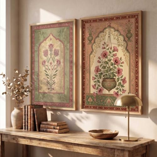 Image of HOTHOUSE Traditional Art Wall Painting Home Decoration With Frame For Living Room Bed Room Hotel Wall Decor Digital Reprint Engineered Wood Set of 2 (10X13 inch)