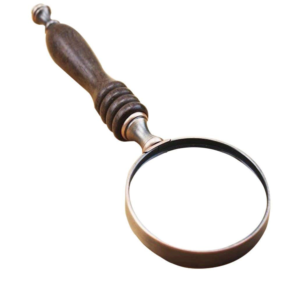 Meichoon 10X Wooden Magnifying Glass - Retro Ebony Handle Reading Aid Tool