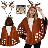 Apexara Deguisement Renne Femme, Déguisement Renne Adulte avec Serre Tête + Tatouages de Visage, Déguisement Animaux Cosplay pour Adultes Costume Carnaval Conte de Fées Noël