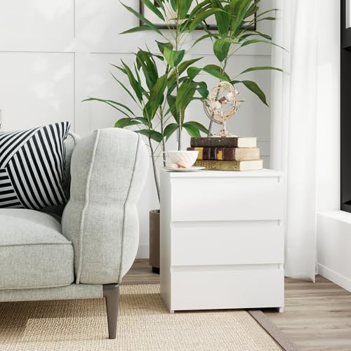 Image of Modern Nightstand Bedside Table with 3 Drawers, End Table Sofa Side Table with Cut-Out Handle for Bedroom (1, White)