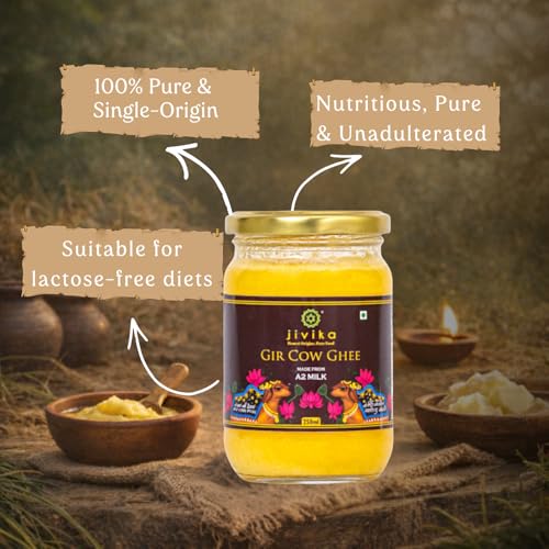 Image of Jivika A2 Gir Cow Ghee 250ml | Vedic Bilona Method Cultured Desi Cow Ghee | Grass Fed | Traditional Pure Ghee | Curd-Churned, Grass-Fed | Lab Tested