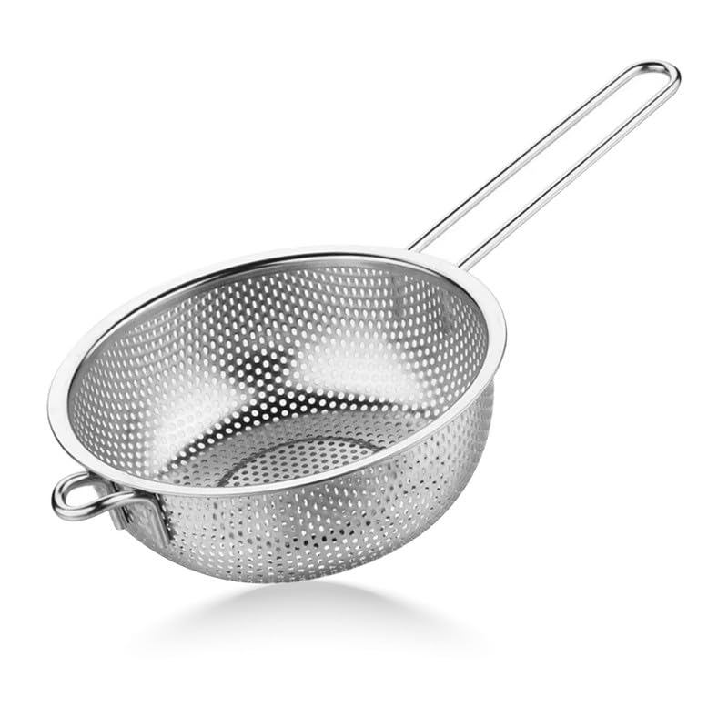 STL Steel Colander (19.5 cm) with Long Handles and Deep Base Micro-Perforated Strainer for Draining Pasta, Rice, Vegetables & Fruits, Dishwasher Safe Kitchen Metal Food Filter