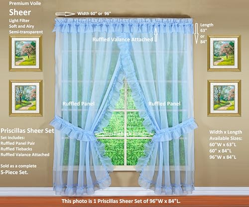 Image of Today's Curtain, Emelia Priscilla Sheer Pair 60 inch W x 84 inch L, Sky Blue, 5-Piece-Set