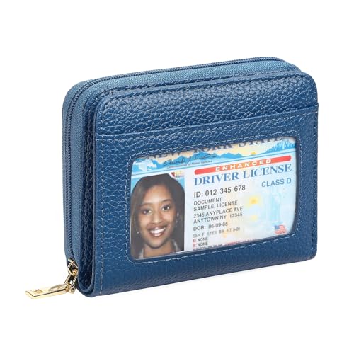 Image of GOIACII Small Wallet for Women RFID Blocking Credit Card Holder Ladies Compact Purse Zip Around Wristlet Vegan Leather Blue