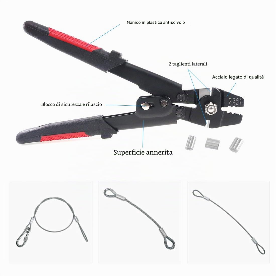 Glarks Fino a 2,2 mm Corda metallica Strumento di crimpatura Corda metallica Swager Crimper Pesca Strumento di crimpatura Con 180Pcs Alluminio Doppio Barrel Ghiera Crimpatura Loop Sleeve Kit