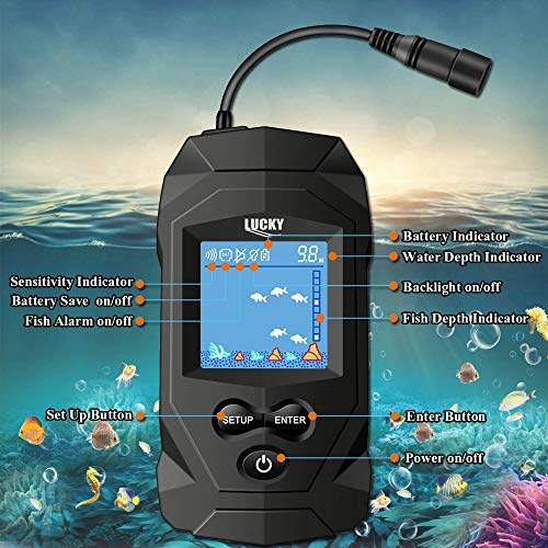 LUCKY Portable Fish Finders Wired Transducer Kayak Fish Finder Kit Portable Depth Finder LCD Display for Kayak Boat Ice Fishing LUCKY Portable Fish Finders Wired Transducer Kayak Fish Finder Kit Portable Depth Finder LCD Display for Kayak Boat Ice Fishing