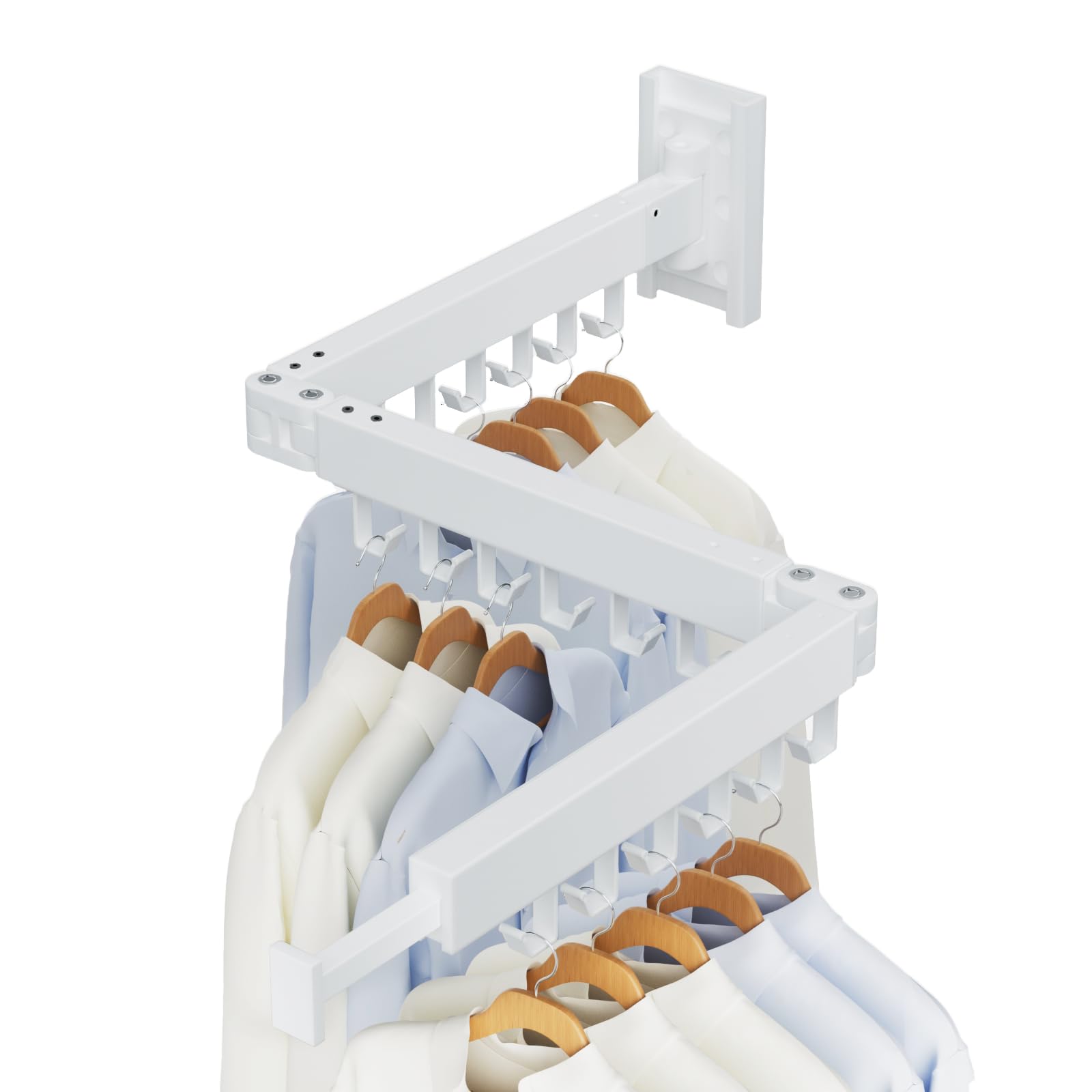 Étendoir à linge mural YUNISS blanc de 129cm pliable en aluminium avec 18 crochets