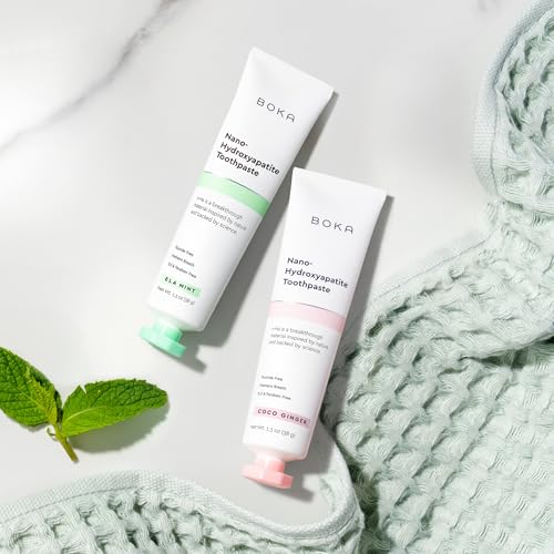 Image of Boka Fluoride Free Toothpaste, Nano Hydroxyapatite Toothpaste, Appropriate for Sensitive Teeth - for Adult, Kids Oral Care - Ela Mint, Coco Ginger Flavor, 1.3 Fl Oz 2Pk US Manufactured (Pack of 2)