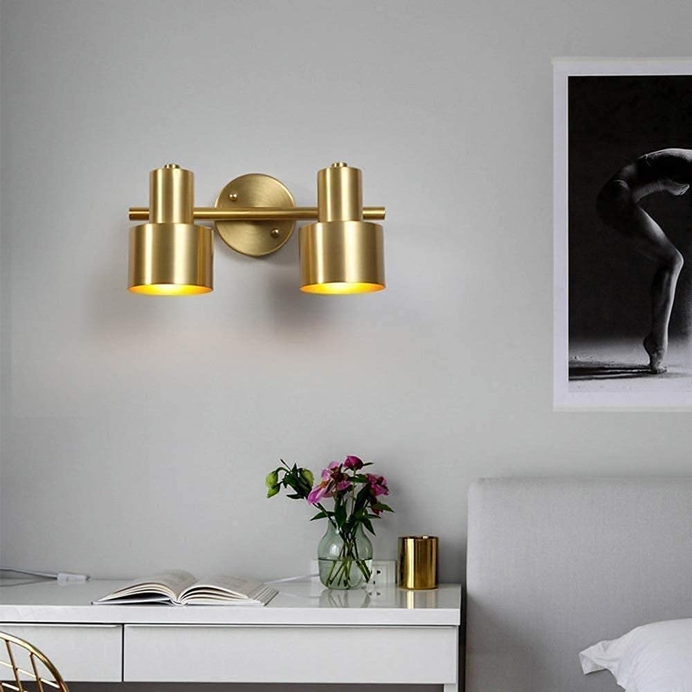 Aplique de Pared Moderno y Creativo para Interiores, con Luces LED de Color norteño, para baño, Armario, tocador, Cobre, 3 Luces (2 Luces)