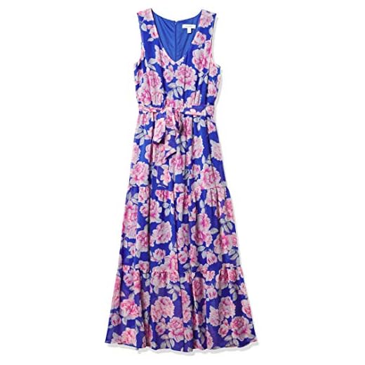 NINE WEST Women's Printed Chiffon Tiered Maxi Dress, Twilight Blue MULTI-M95, 6