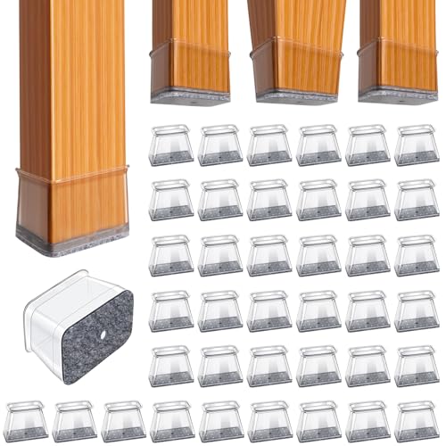 Image of BUMACO Chair Leg Floor Protectors Rectangle Chair Leg Protectors for Hardwood Floors Silicone Pads Covers to Protect Floors(Clear-40 Pcs, Rectangle M Fit (L:1-1 /8 inch ~ 1-1 /2 inch, W:3 /4 inch ~ 1 inch)